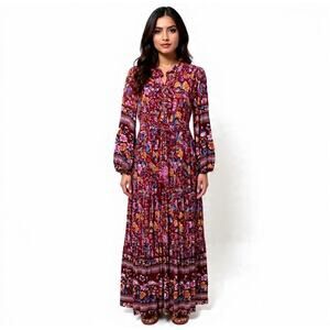 Easel Floral Tiered Maxi Dress Sz M Cottagecore Boho Hippie Granola Art